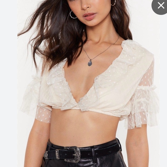NWT Nasty Gal Sheer Mesh Plunging Crop Top, Size 2 - Picture 1 of 11